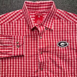 Antigua UGA Georgia Bulldogs Mens‎ XL Red Gingham Button Down Shirt Excellent